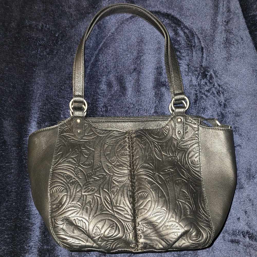 The Sak Bolinas Leather Satchel Maritime Wave Embossed Like New No Tags